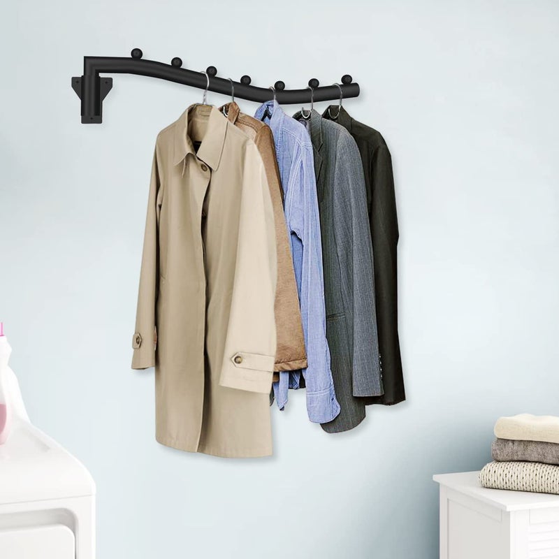 Conwithna Folding Clothes Hanger Rack Swing Arm Hook Holder Clothing Hanging Garment Drying Closet Rod Storage Organizer Wall Mount Space Saving for Closet Organizer  Bathroom  Bedroom  Laundry Room Black - Image 2